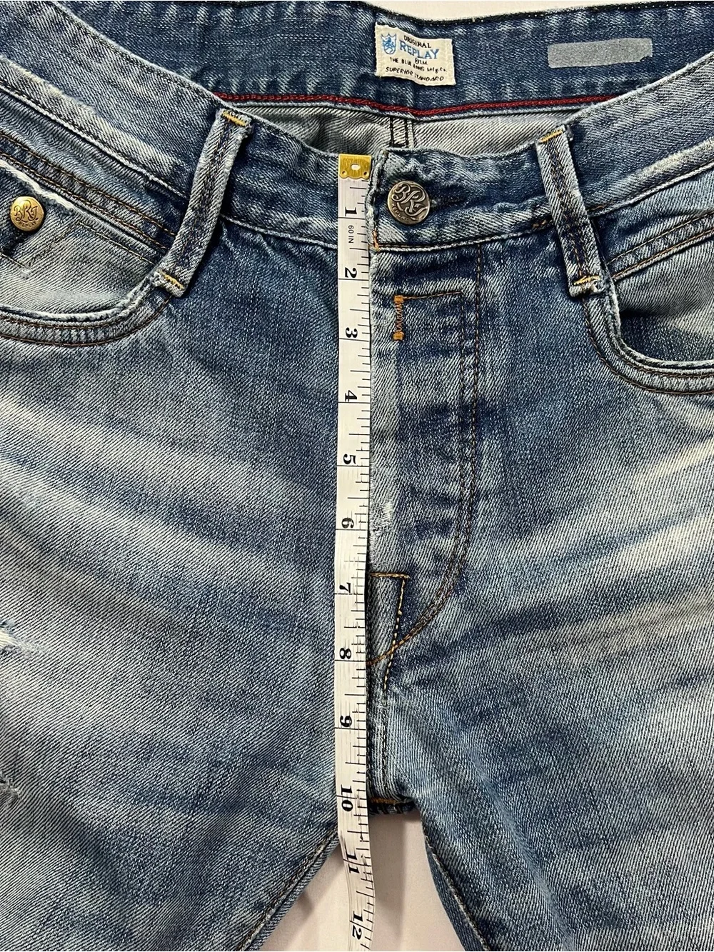Replay Waitom Slim Straight Button Fly Distressed Italy Jeans 32x34